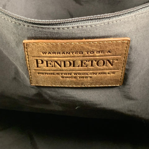 PENDLETON Tan Red Black Checkered Wool Leather Overnight Bag