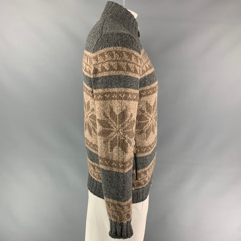BRUNELLO CUCINELLI Size 42 Grey & Brown Knitted Cashmere Zip Up Jacket