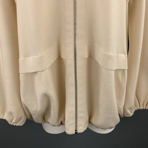 AKRIS Size 14 Cream Wool Blend Jacket High Neck Sweater Jacket