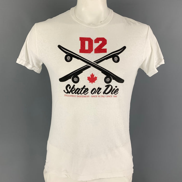 DSQUARED2 Size XL White D2 Graphic Cotton  T-shirt