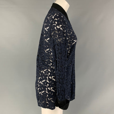 3.1 PHILLIP LIM Navy Lace Hidden Placket Size 4 Black Viscose Blend Shirt