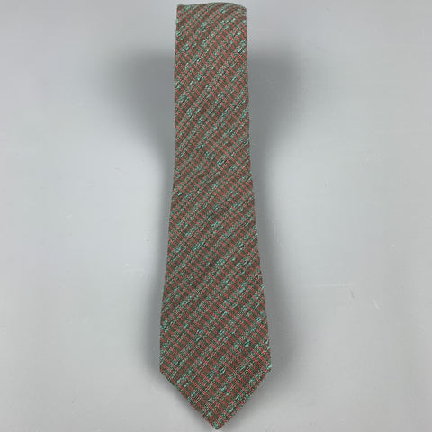 HERMES Textured Olive Silk / Wool Tie