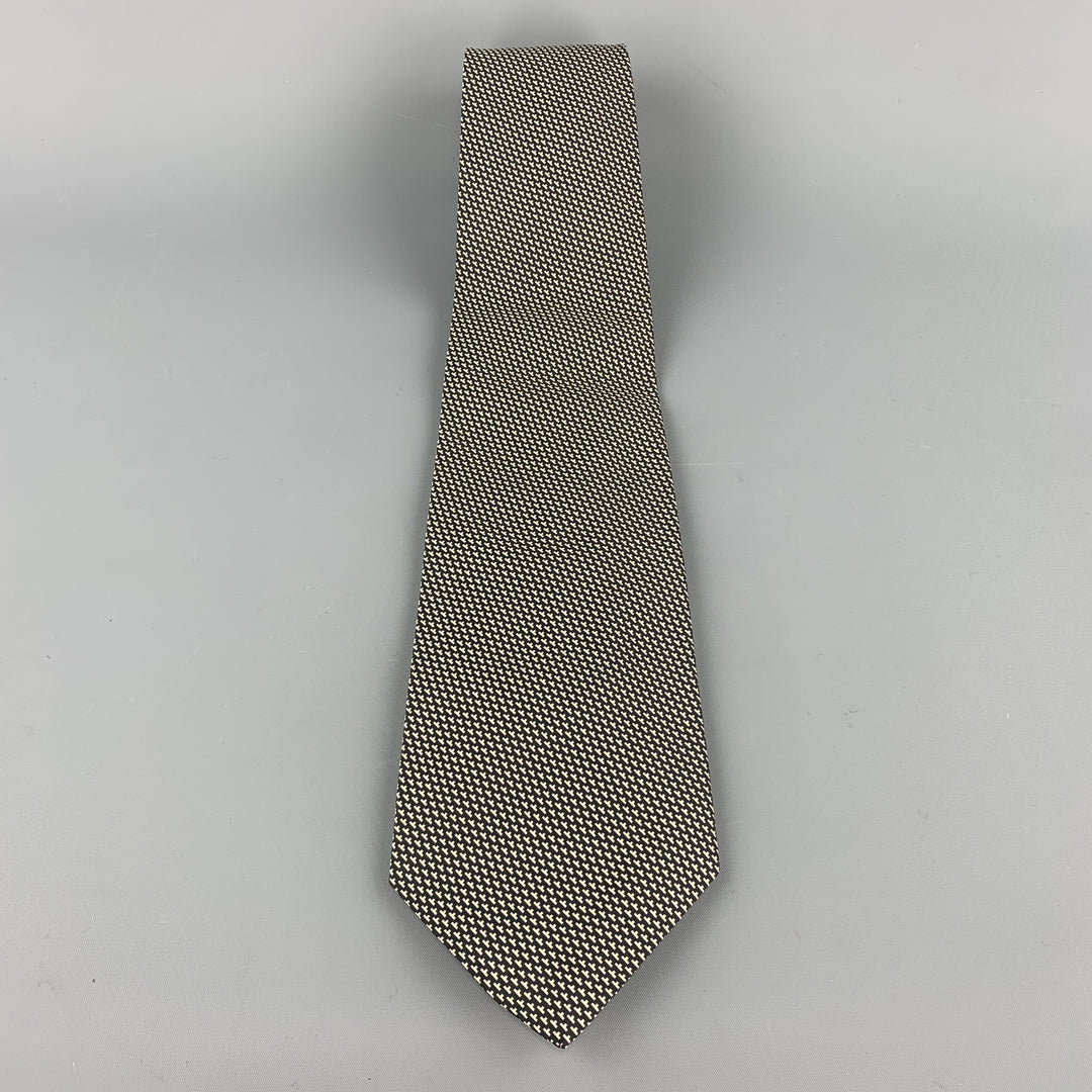 RALPH LAUREN PURPLE LABEL Cravate en soie imprimée noir et blanc