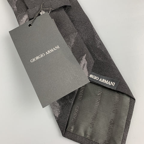 GIORGIO ARMANI Cravate en laine mélangée noire à imprimé floral abstrait