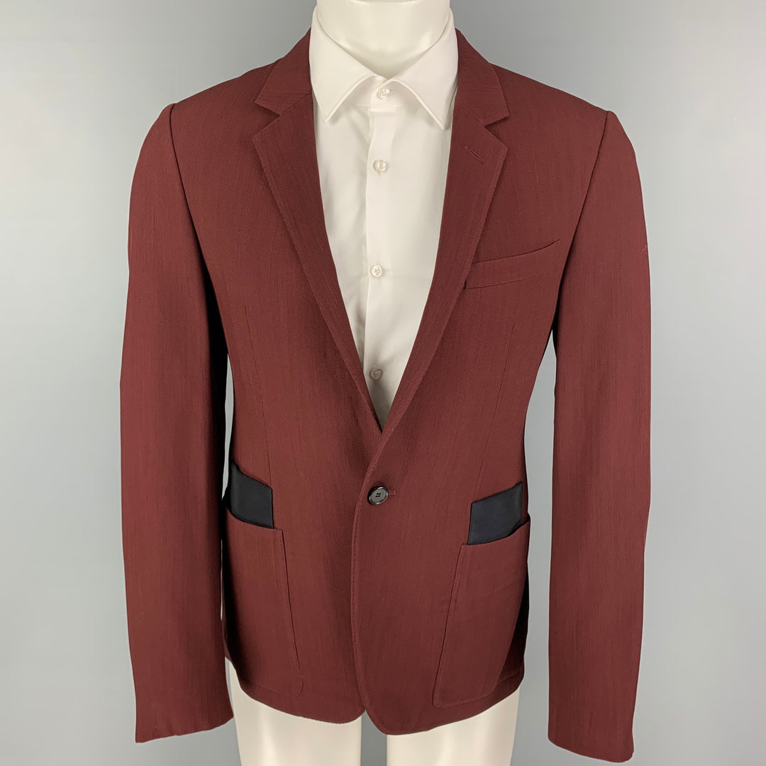 LANVIN Size 38 Burgundy Wool Viscose Blend Notch Lapel Sport Coat
