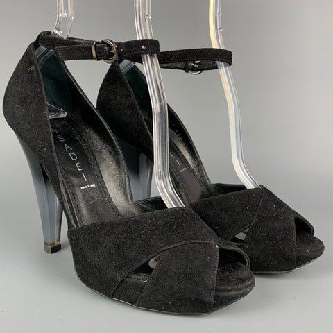 CASADEI Size 6.5 Black Suede Ombre Peep Toe Pumps