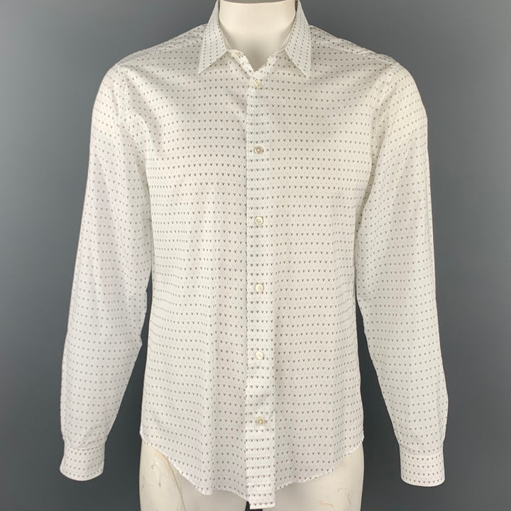 LOUIS VUITTON Talla XL Camisa de manga larga con botones de algodón con estampado blanco
