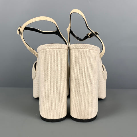 SAINT LAURENT Size 7.5 Cream Canvas Platform Sandals