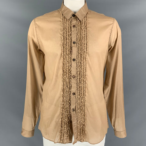 BURBERRY PRORSUM Size L Tan Ruffled Button Down Long Sleeve Shirt