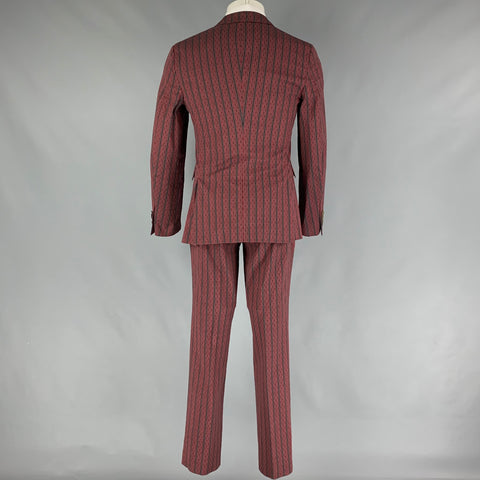 ETRO Size 38 Burgundy Stripe Cotton Silk Notch Lapel Suit