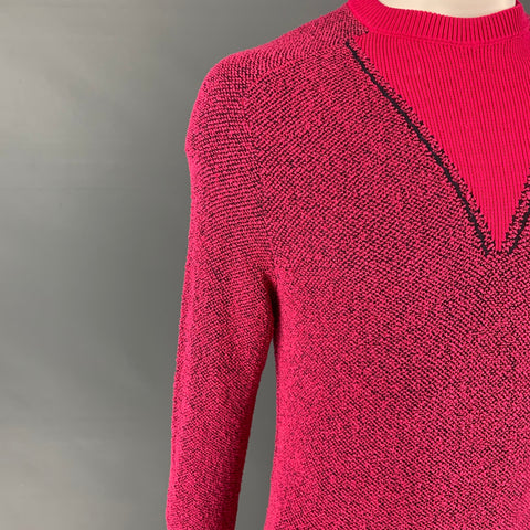 PAUL SMITH Talla L Jersey con cuello redondo en mezcla de poliamida texturizada rosa y negro