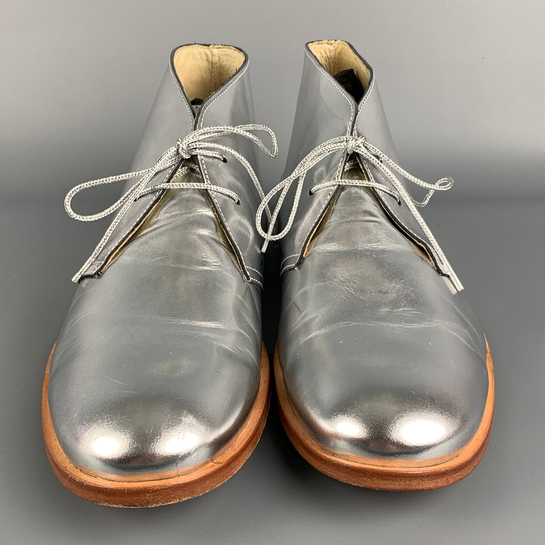 OPENING CEREMONY Size 11 Silver Metallic Leather Lace Up Boots