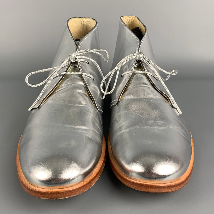 OPENING CEREMONY Size 11 Silver Metallic Leather Lace Up Boots