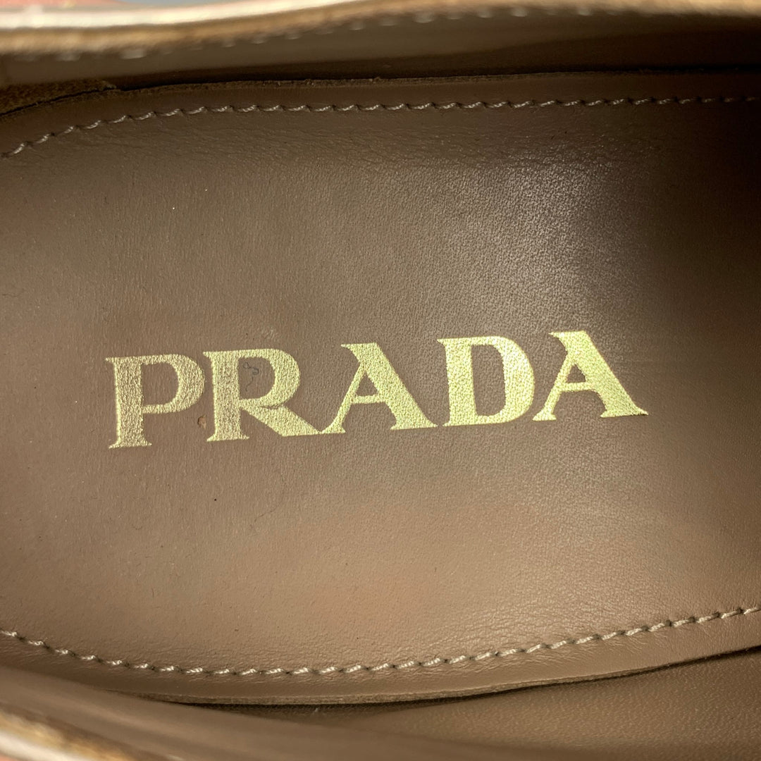 PRADA Size 10 Gold Metallic Leather Platform Lace Up Shoes