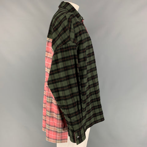 LOEWE x J.W.Anderson Size 43 Pink & Green Plaid Cotton Oversized Long Sleeve Shirt