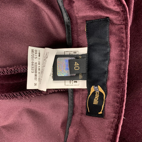 JUST CAVALLI Size 4 Burgundy & Black Velvet Pants Tuxedo Suit