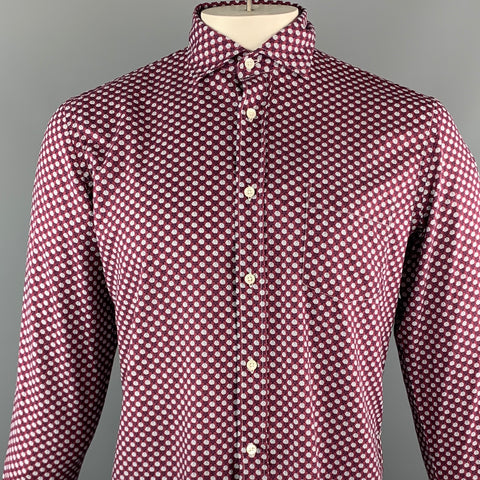 HARTFORD Size L Burgundy & White Floral Cotton Button Up Long Sleeve Shirt