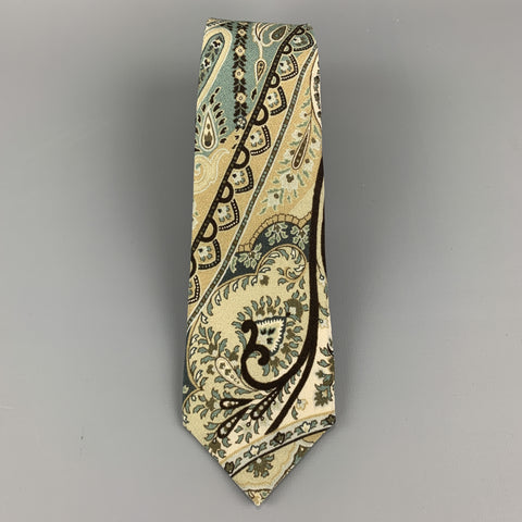ETRO Teal & Beige Paisley Silk Skinny Tie