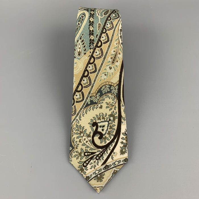 ETRO Teal & Beige Paisley Silk Skinny Tie