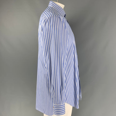 KITON Size XL White & Blue Stripe Cotton Button Down Long Sleeve Shirt