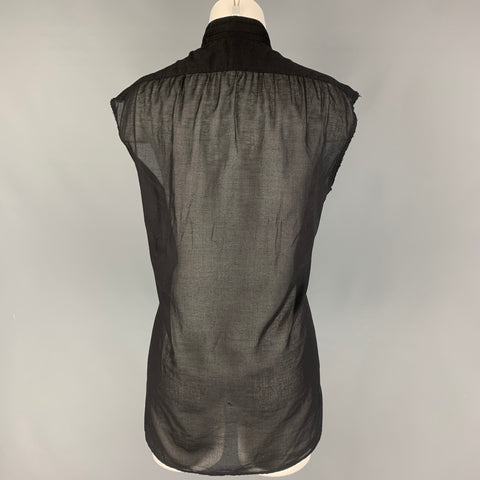 DRIES VAN NOTAN Talla 4 Blusa sin mangas con volantes de algodón negro