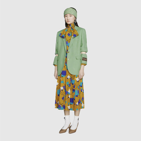GUCCI Eschatology Taille S Veste surdimensionnée en viscose / lin mélangés vert à revers cranté