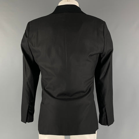 EMPORIO ARMANI Chest Size 38 Black Solid Wool Silk Notch Lapel Sport Coat