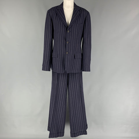 RALPH LAUREN Blue Label Size 12 Navy White Pinstripe Linen Blend Blazer