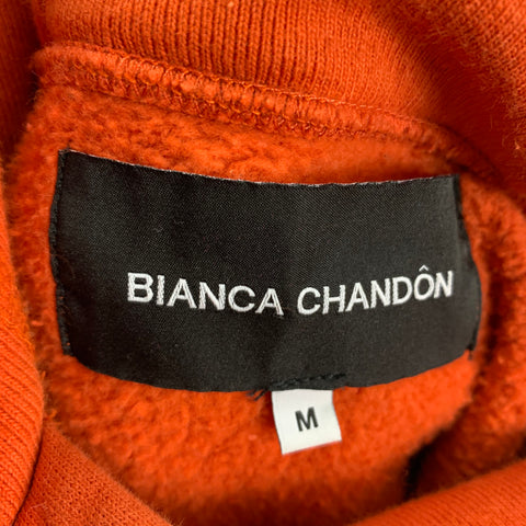 BIANCA CHANDON Size M Orange Navy Logo Cotton Hooded Sweatshirt