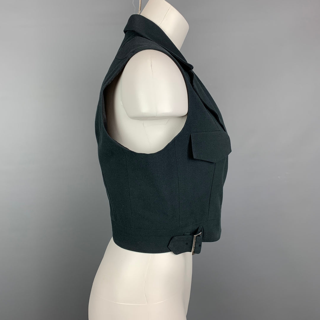 Vintage MORGANE LE FAY Size L Black Textured Cotton Cropped Vest