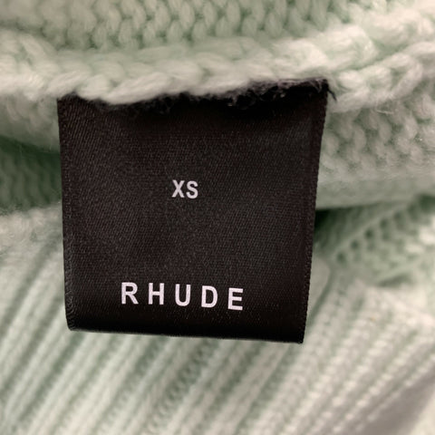 RHUDE Taille XS Bleu Aqua Cachemire Laine Brodée Col Roulé Haut Décontracté