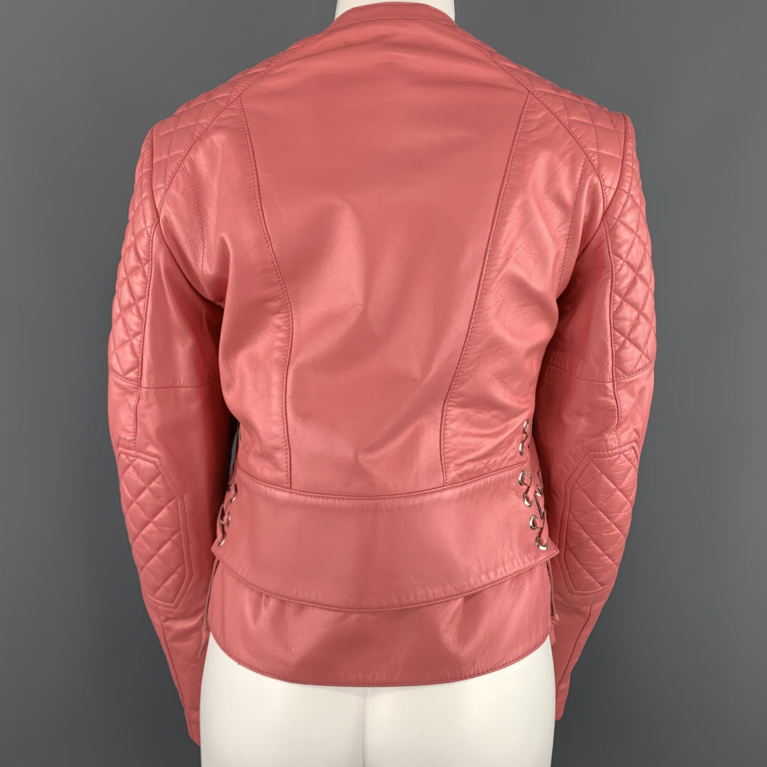 BALENCIAGA Size 6 Pink Quilted Leather Moto Biker Jacket