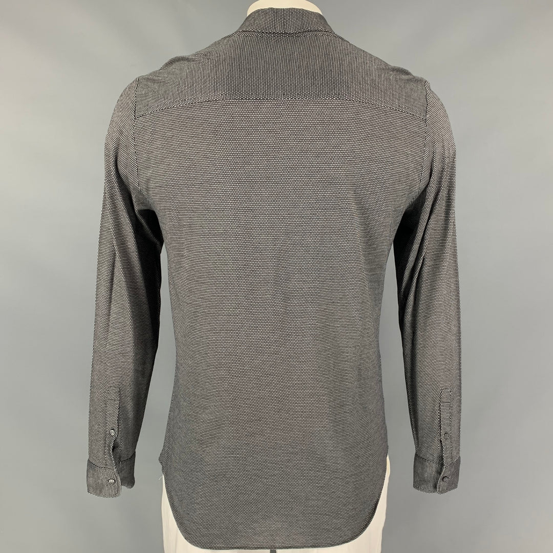 EMPORIO ARMANI Size L Grey & Black Nailhead Cotton Shawl Collar Long Sleeve Shirt