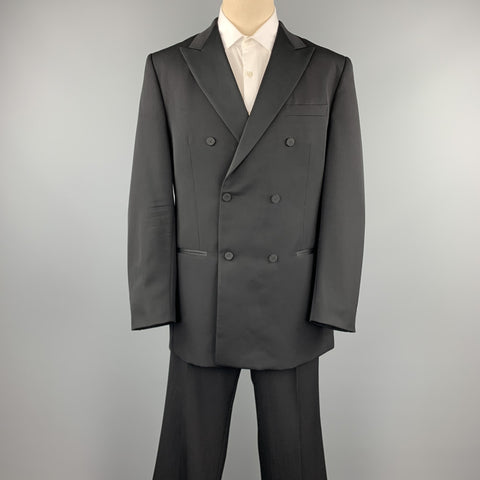 VALENTINO Size 46 Long Black Wool Peak Lapel Double Breasted Tuxedo