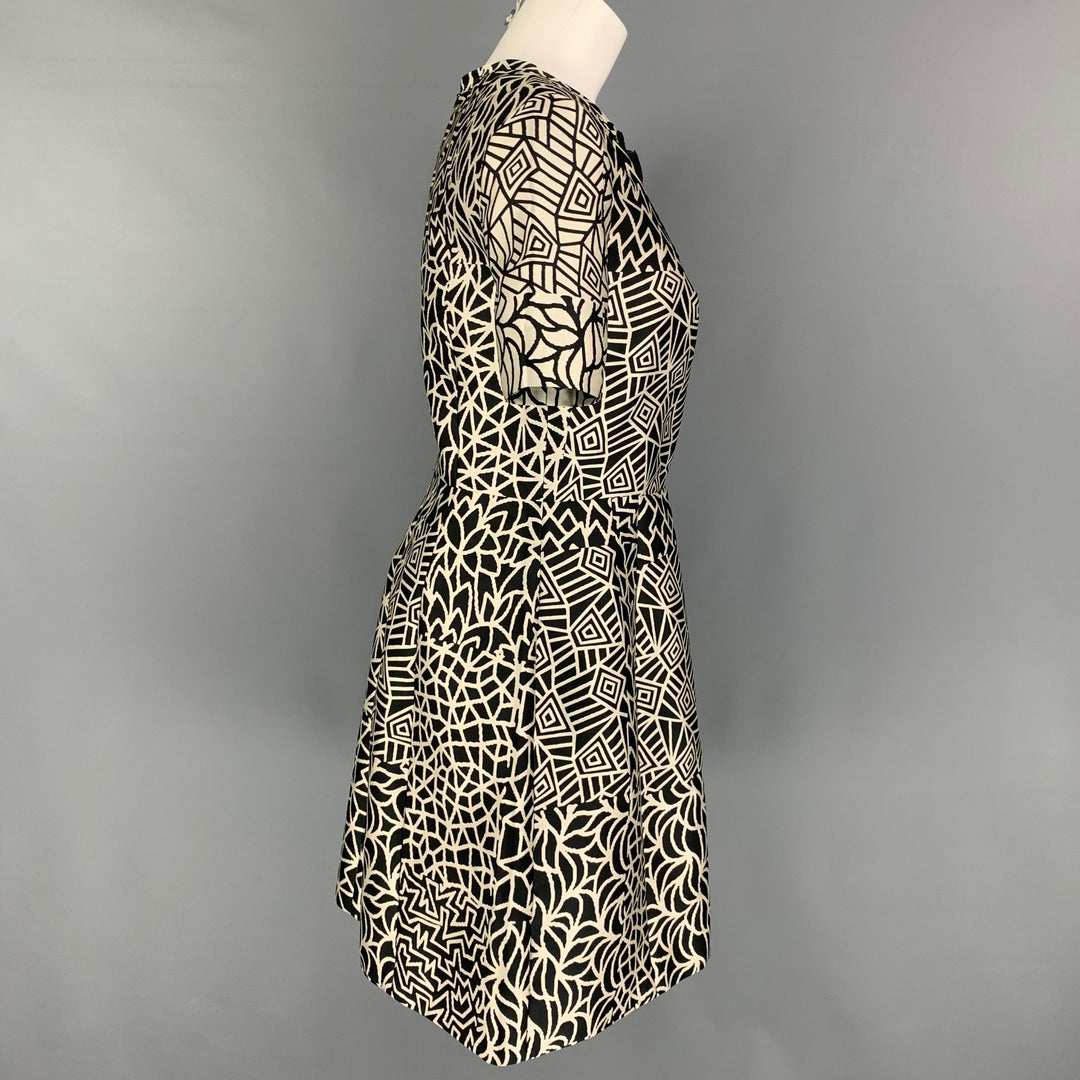 YIGAL AZROUEL Taille 10 Robe à manches courtes géométrique en polyester noir et blanc