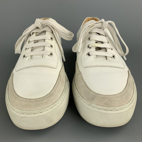 HARRYS OF LONDON Taille 7 Baskets en cuir blanc avec bordure en daim