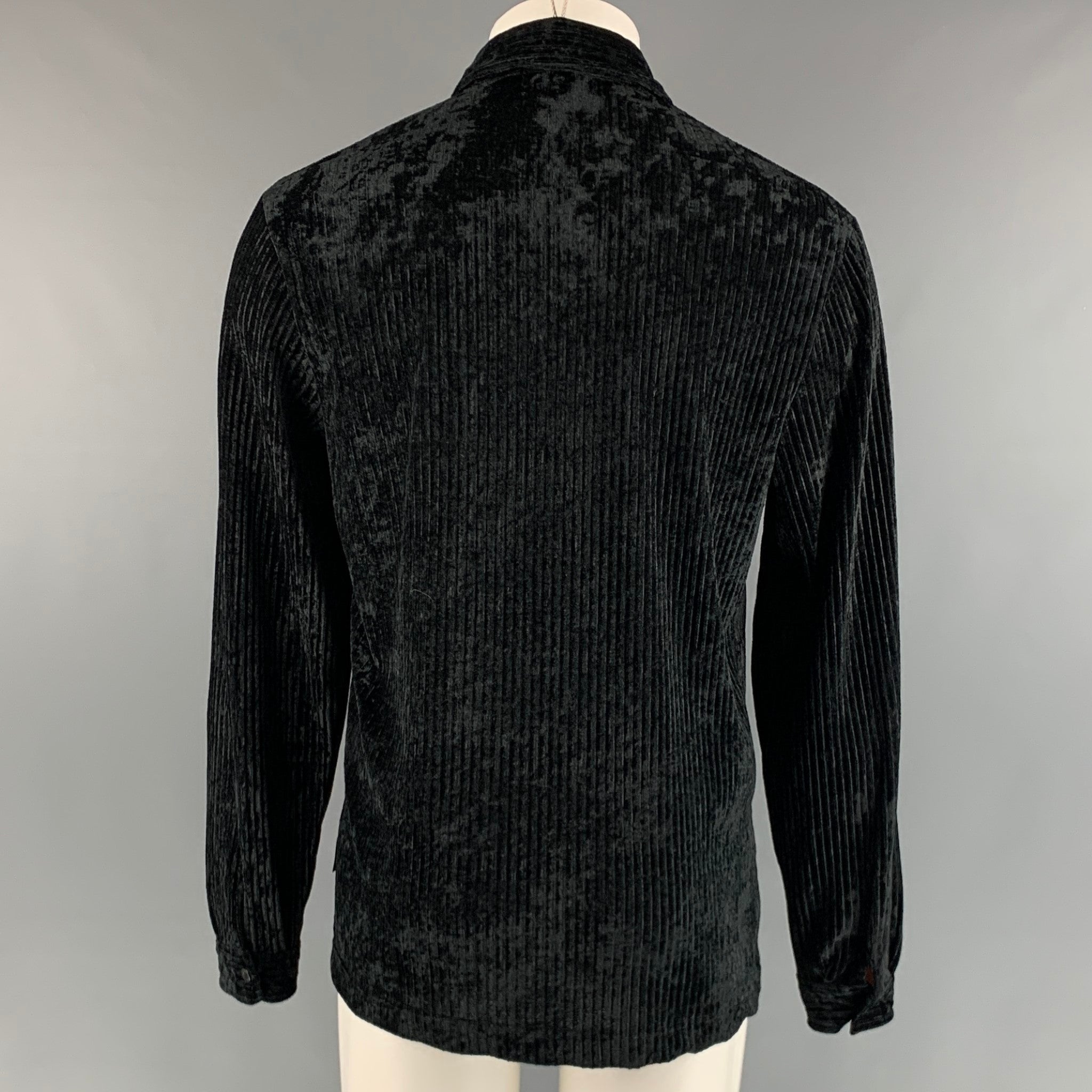 VERSACE CLASSIC Size M Black Velvet Polyester Button Up Long