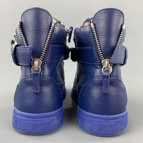 GIUSEPPE ZANOTTI Taille 10 Baskets montantes en cuir bleu uni