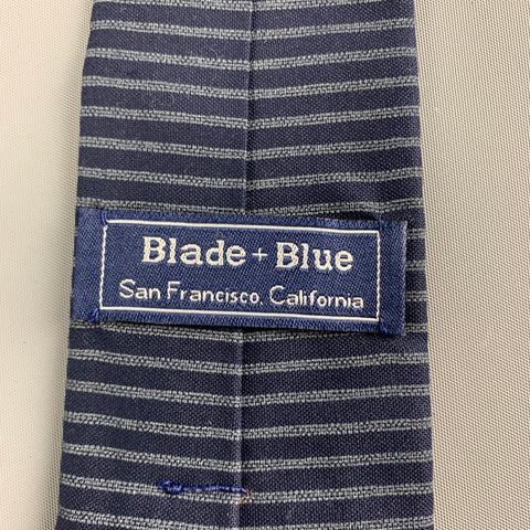 BLADE+BLUE Corbata de algodón a rayas azul marino