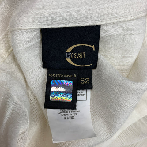 JUST CAVALLI Size L Cream Textured Cotton Long Placket Long Sleeve Shirt