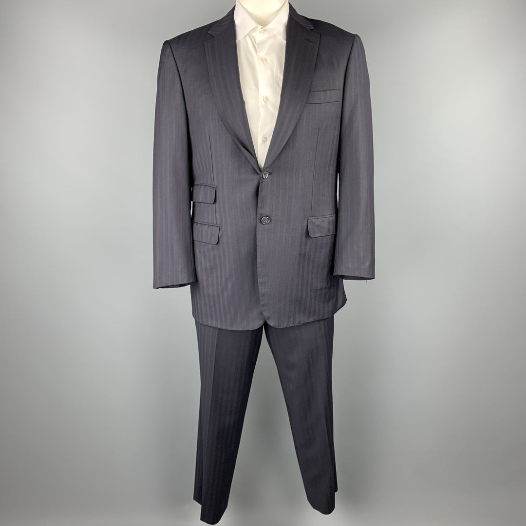 BRIONI Size 42 Navy Striped Wool Notch Lapel Suit