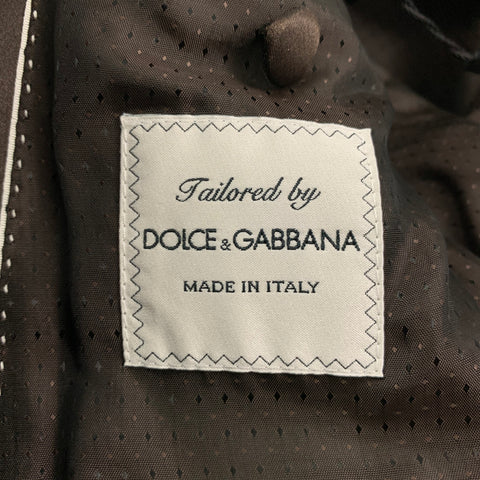 DOLCE & GABBANA Size 36 Regular Brown Geometric Polyester Silk Blend 3 Piece Suit