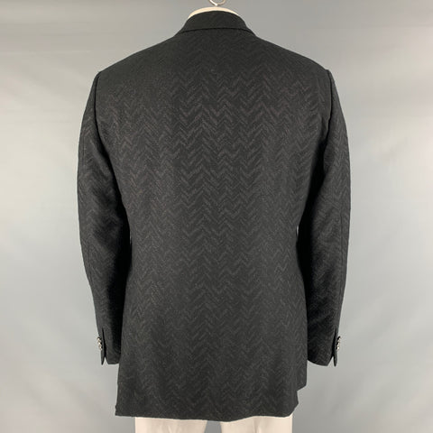 ETRO  Size 44 Black Metallic Chevron Wool Blend Peak Lapel Sport Coat
