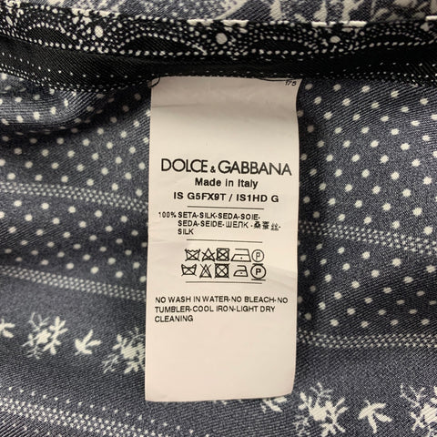 DOLCE & GABBANA Size M Black White Print Silk Camp Short Sleeve Shirt