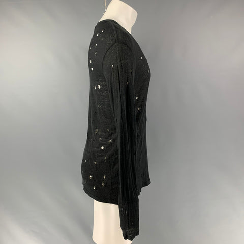 IRO Marvina Size M Black Distressed Linen Long Sleeve T-shirt