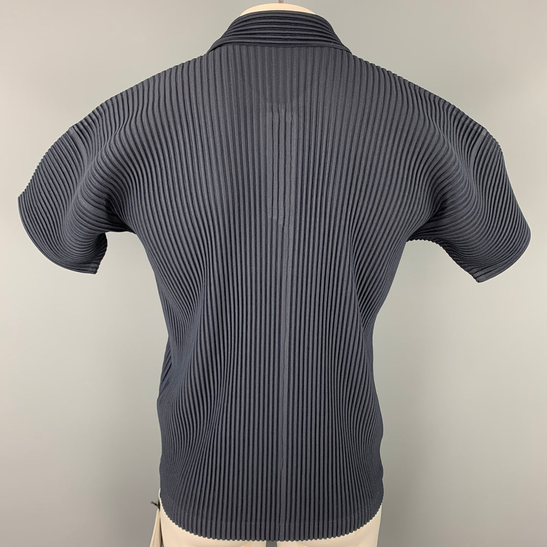 ISSEY MIYAKE Homme Plisse Size XL Navy Pleated Polyester Polo