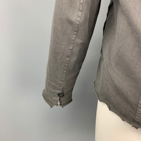 HANNES ROETHER Size L Grey Cotton Distressed Hem Jacket