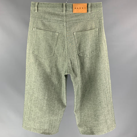 MARNI Size 29 Green Denim Oversized Cropped Jeans