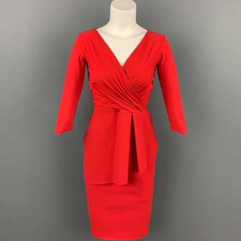 CHIARA BONI Taille 4 Robe de cocktail à col en V à basque en polyamide rouge