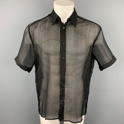 VERSUS by GIANNI VERSACE Size S Black Grid Silk Button Up Short Sleeve Shirt